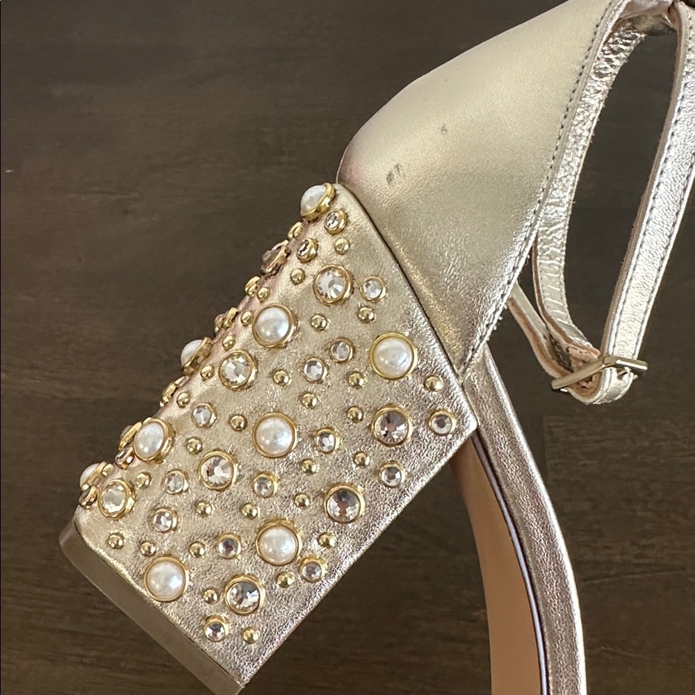 Lilly Pulitzer Amber Lynn Gold Embellished Sandal Block Heel Size 10 - Picture 11 of 13